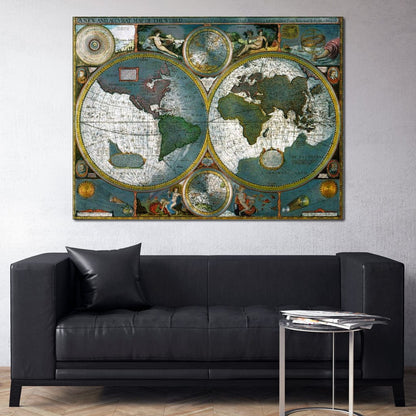 Ancient Historical Map of the World Canvas Wall Art
