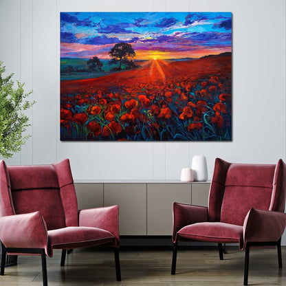 Sunset Over the Poppy Fields Canvas Wall Art