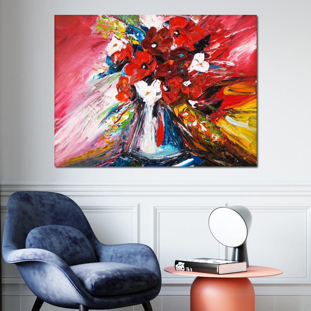 Red Flowers Bouquet Canvas Wall Art