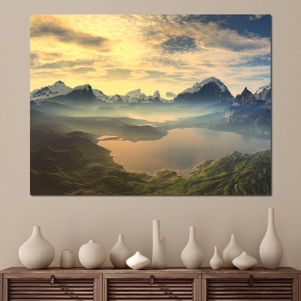 Morning Mist on Serenity Lake Canvas Wall Art