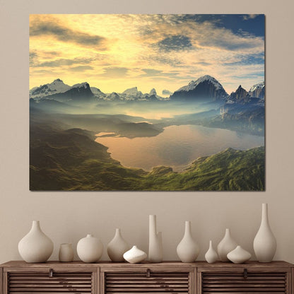 Morning Mist on Serenity Lake Canvas Wall Art