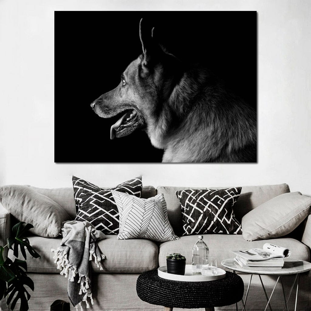Black and White German Shepherd Canvas Wall Art