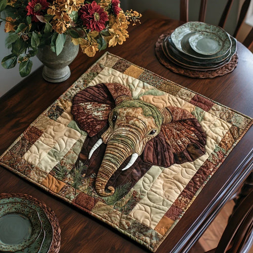 Earthy Elephant Quilted Table Topper