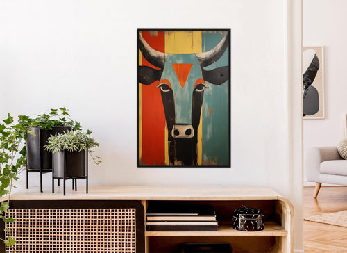 Abstract Cow Canvas Art – Egyptian Style Wall Decor | Framed & Ready to Hang