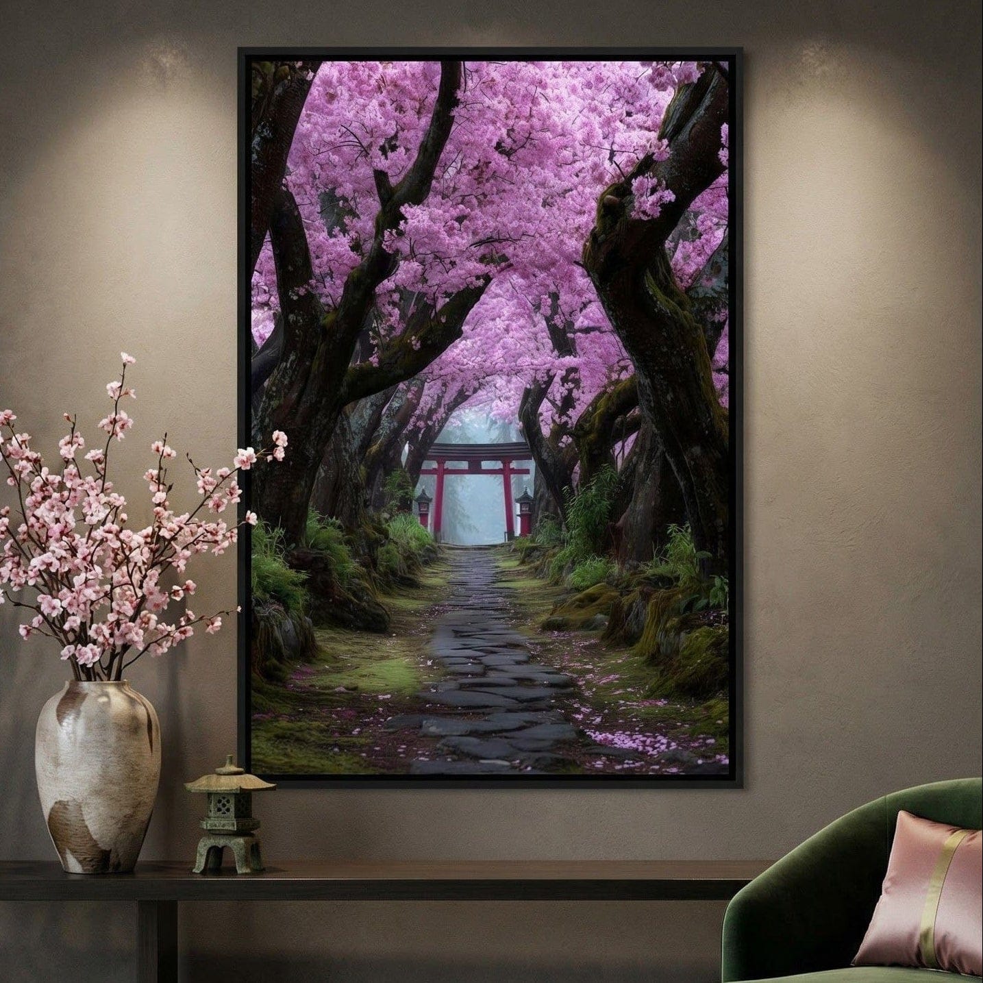 Sakura Gate Pathway Stillness Canvas Wall Art