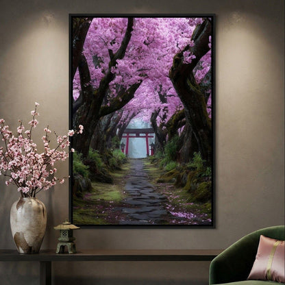 Sakura Gate Pathway Stillness Canvas Wall Art