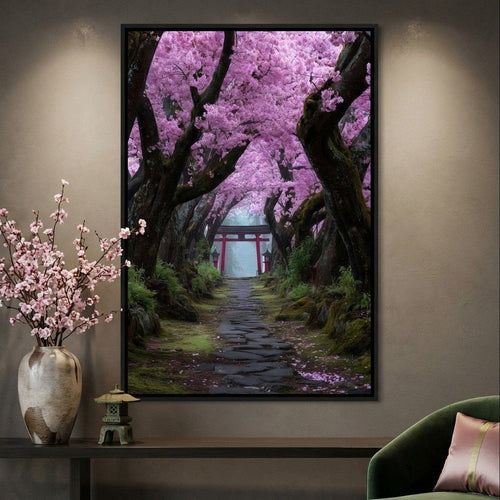 Sakura Gate Pathway Stillness Canvas Wall Art