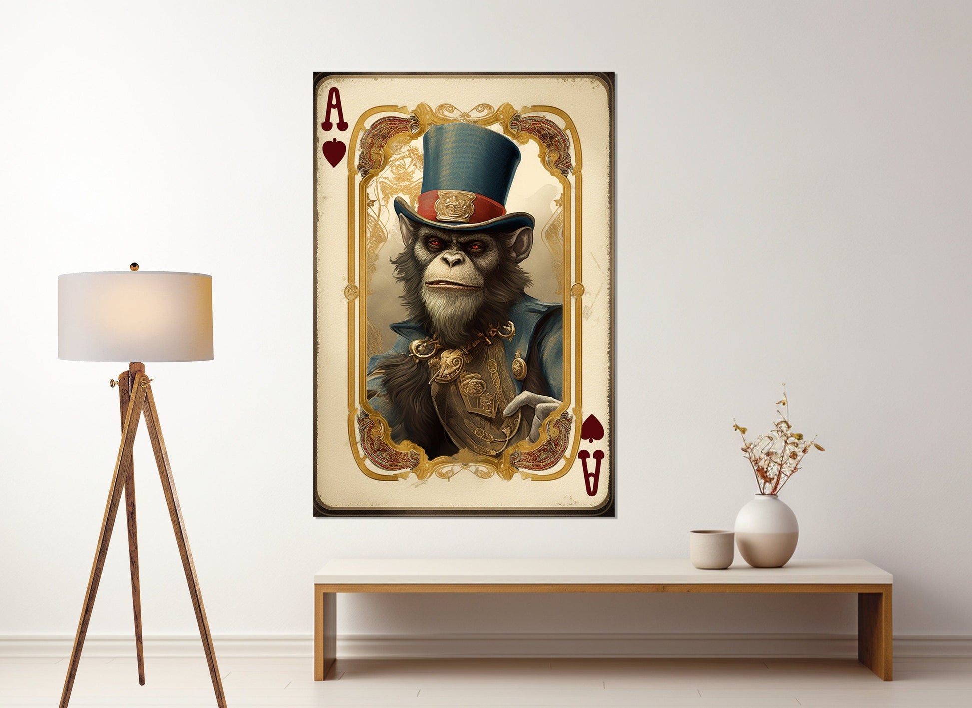Ace of Spades with Monkey Canvas Print, Poker Wall Art, Card Player Gift, Framed and Ready to Hang