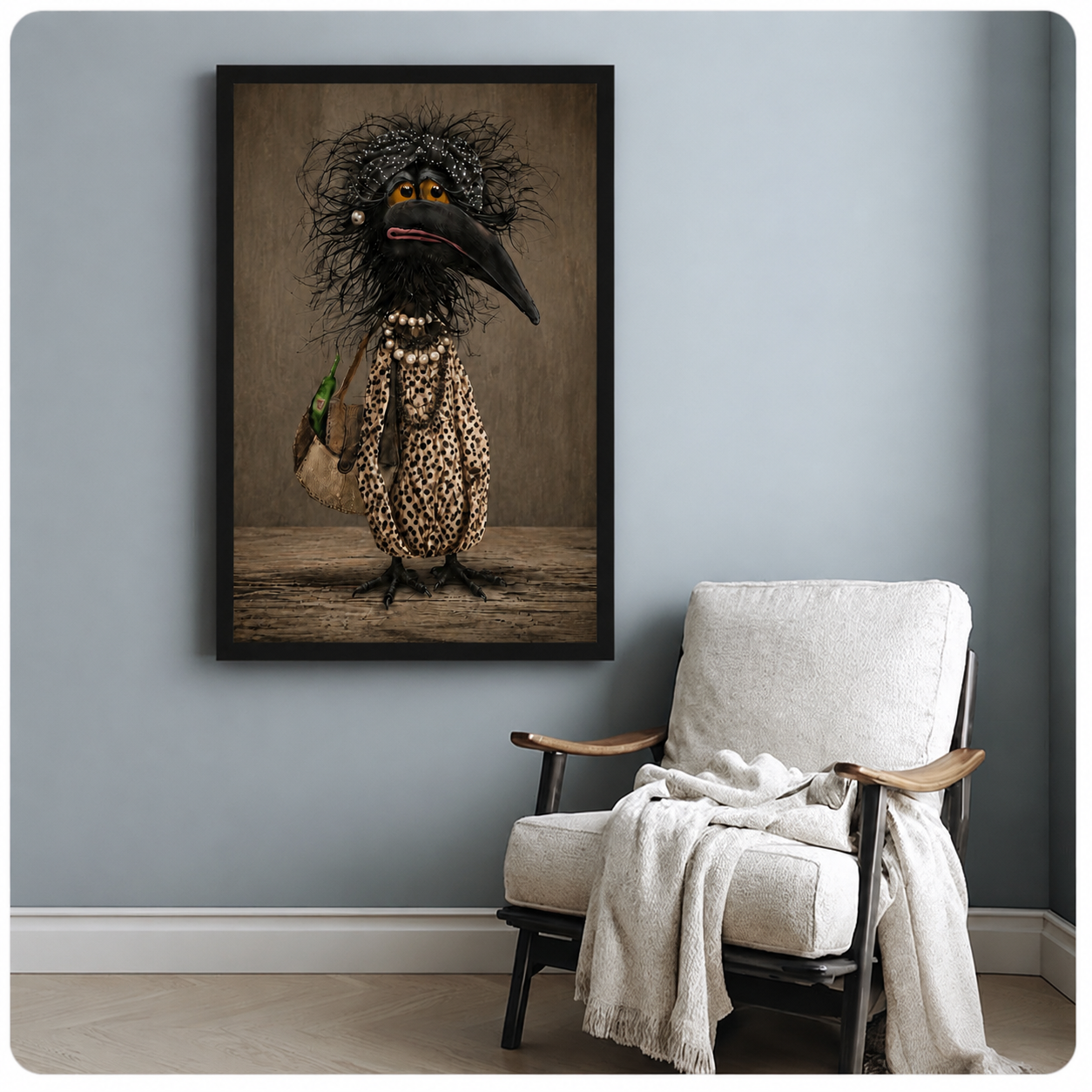 Fancy Crow Gothic Humor Canvas Wall Art