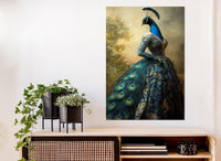Abstract Lady Peacock Canvas Print, Elegant Peacock Wall Art, Peacock Poster, Vintage Peacock Wall Art, Framed & Ready t