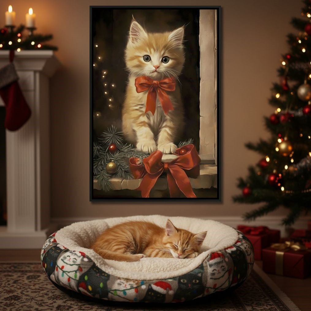 Yuletide Kitten by the Window Canvas Wall Art
