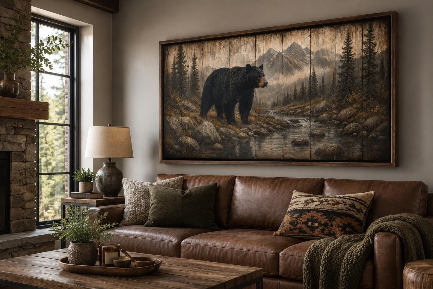 Black Bear Wall Art - Rustic Cabin Decor Canvas Print for Mountain Lodge