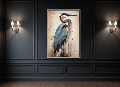 Heron Canvas Print – Large Gentle Tones Abstract Birds Wall Art, Ready to Hang