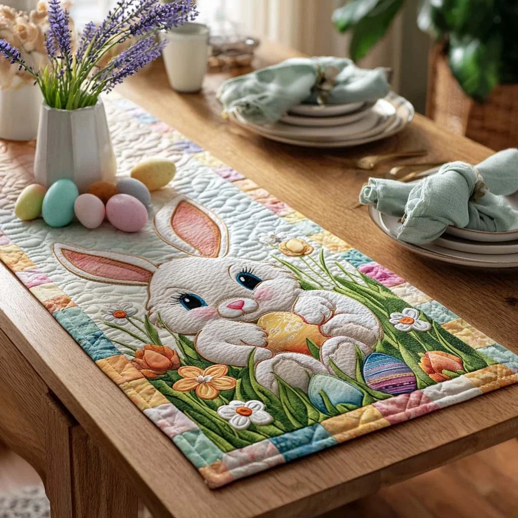 Egg Hunt Bunny Joy Quilted Table Runner