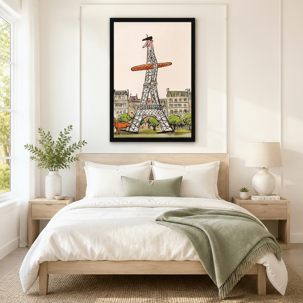 Funny Paris Eiffel Tower Baguette Man Canvas Art
