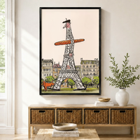 Funny Paris Eiffel Tower Baguette Man Canvas Art