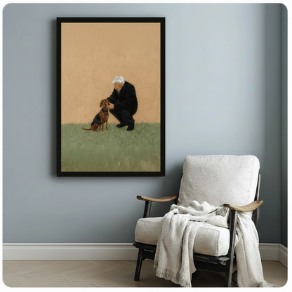 Elderly Man & Dachshund Vintage Oil Canvas Art