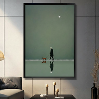 Minimalist Elder Walking Dog Reflection Canvas Art