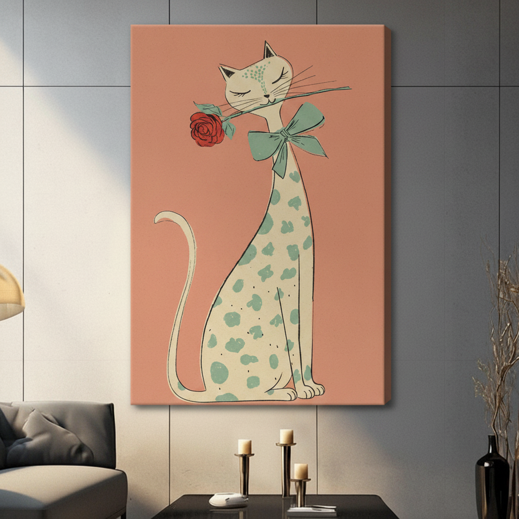 Elegant Cat Smelling Rose Retro Canvas Art Wall Art