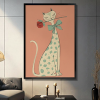 Elegant Cat Smelling Rose Retro Canvas Art Wall Art