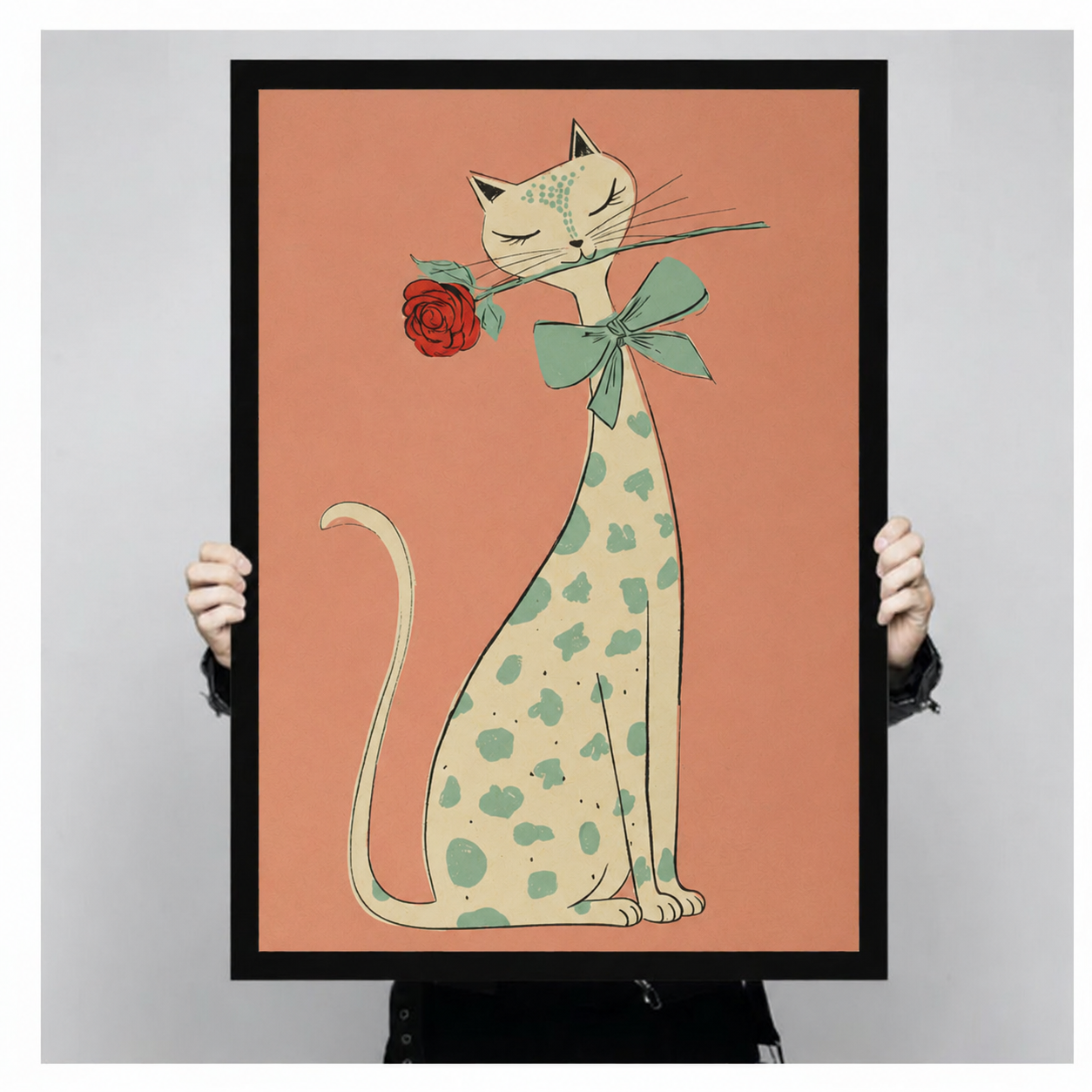 Elegant Cat Smelling Rose Retro Canvas Art Wall Art