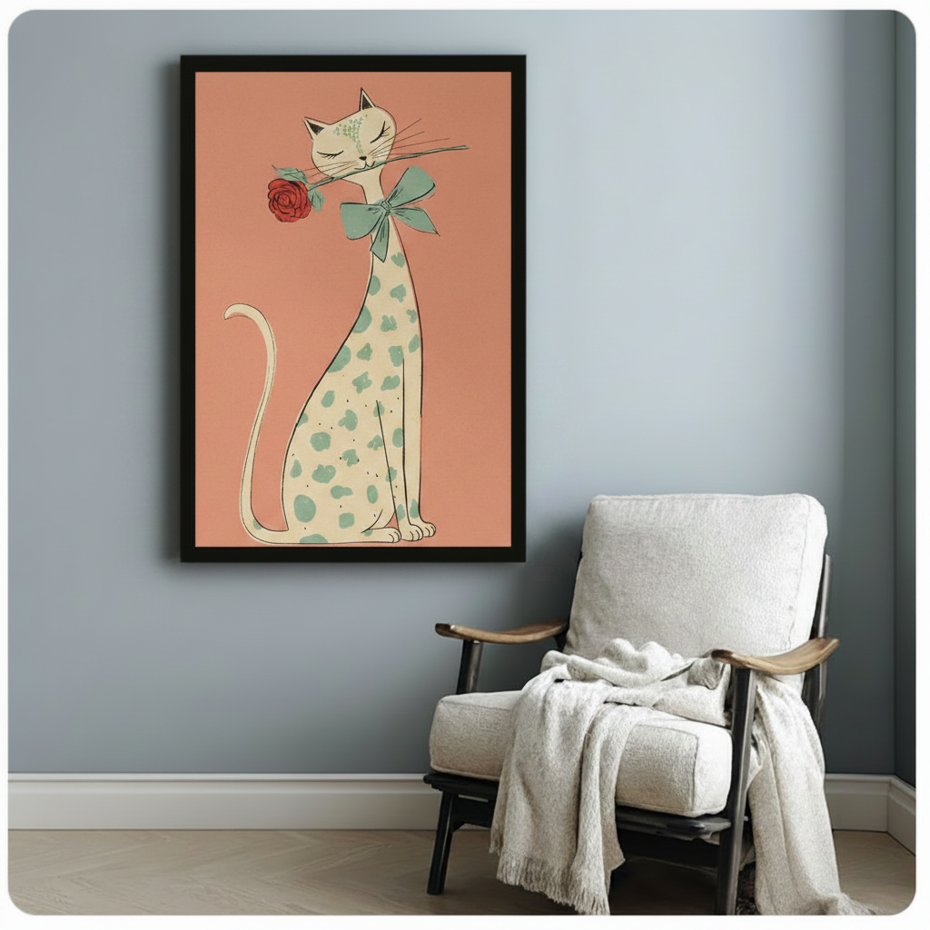 Elegant Cat Smelling Rose Retro Canvas Art Wall Art