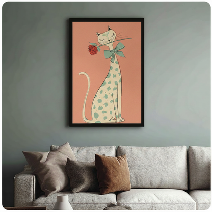 Elegant Cat Smelling Rose Retro Canvas Art Wall Art