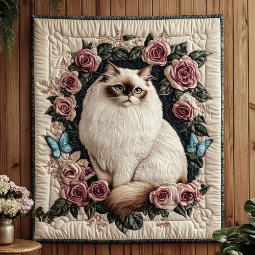 Elegant Ivory Cat Quilt Blanket