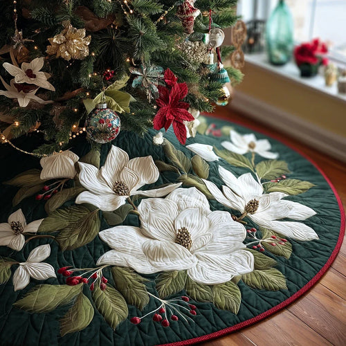 Elegant Magnolia Christmas Quilted Tree Skirt