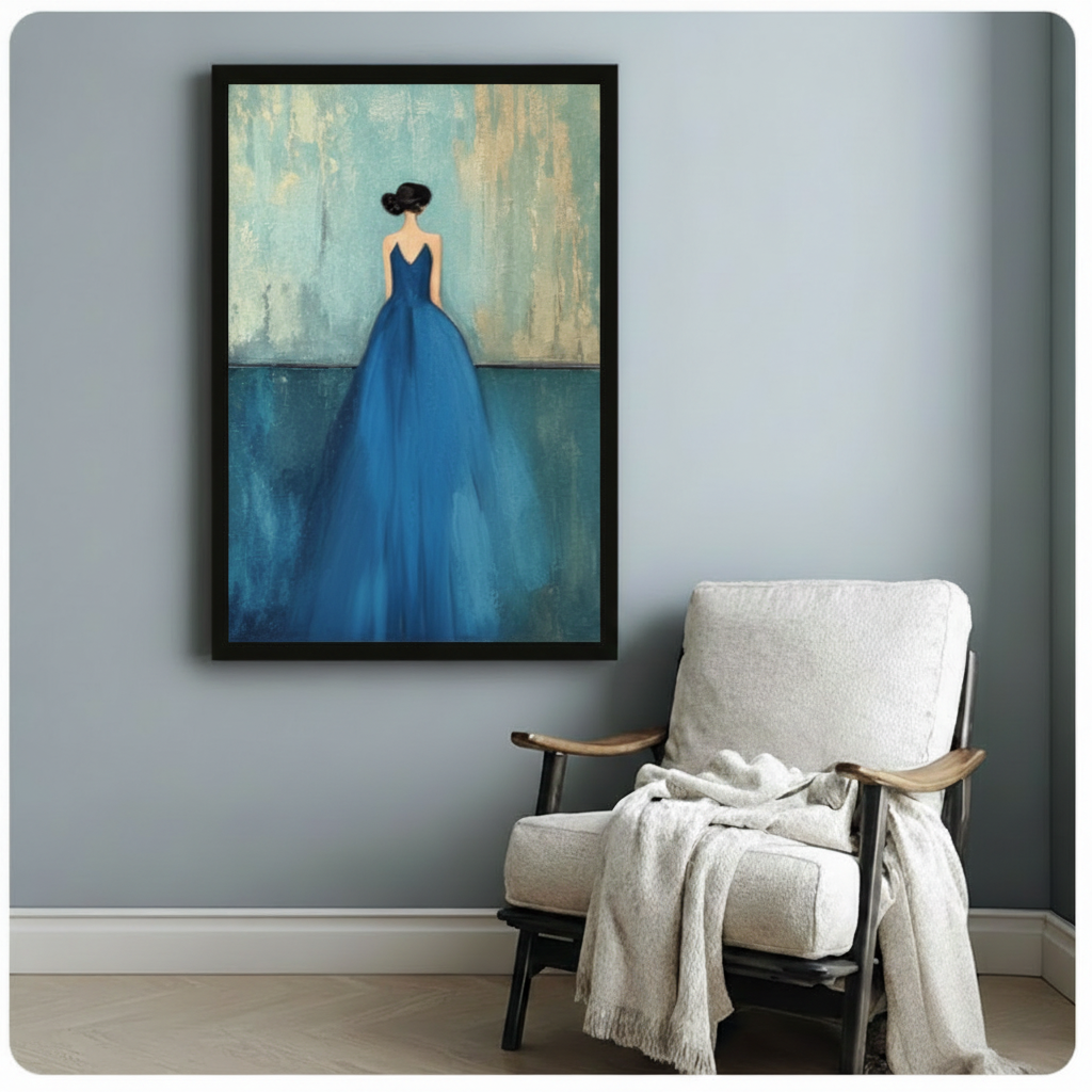 Elegant Woman Blue Gown Canvas Art Wall Art