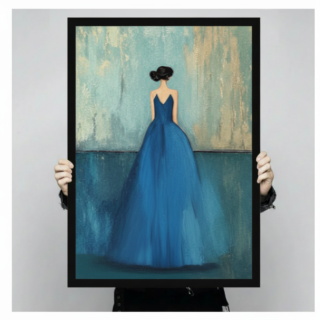 Elegant Woman Blue Gown Canvas Art Wall Art