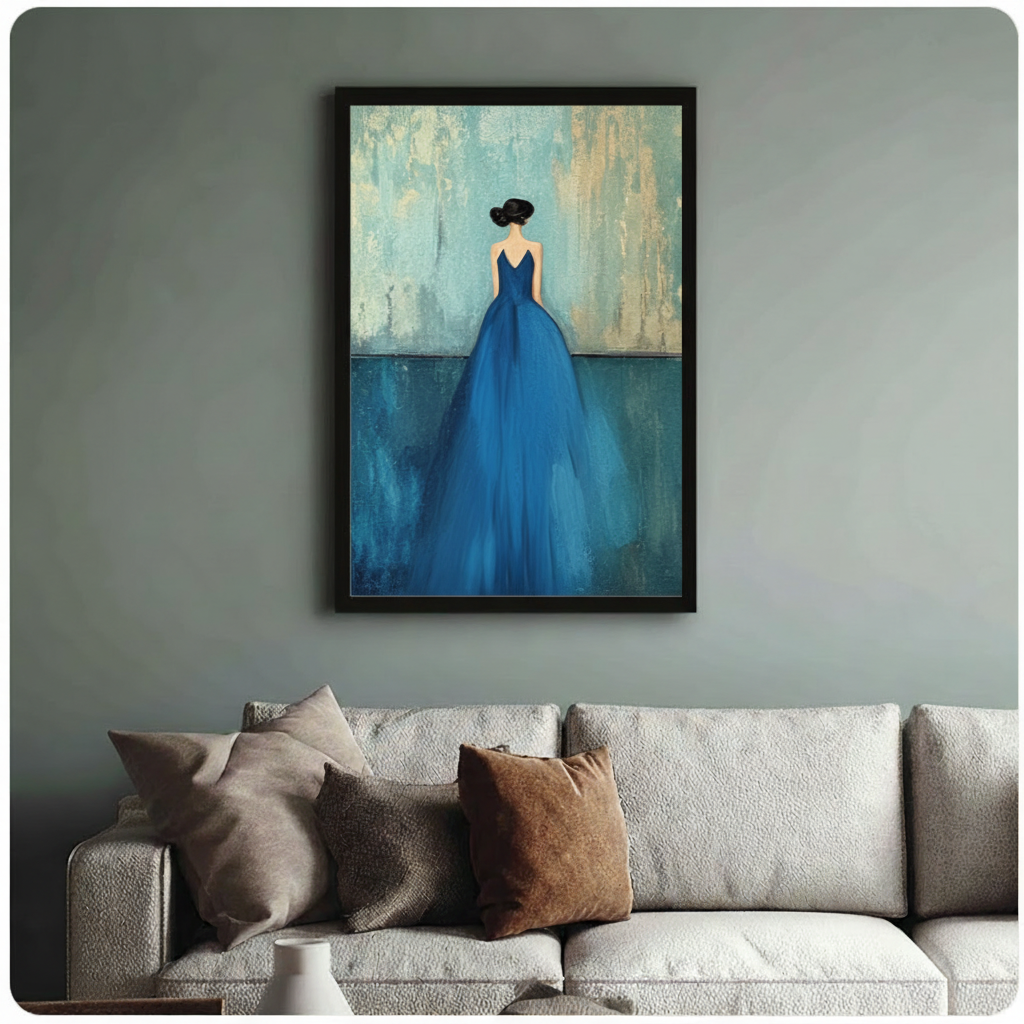 Elegant Woman Blue Gown Canvas Art Wall Art