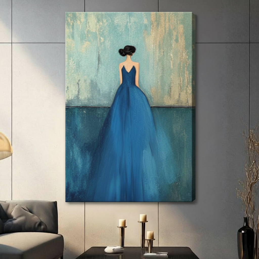 Elegant Woman Blue Gown Canvas Art Wall Art