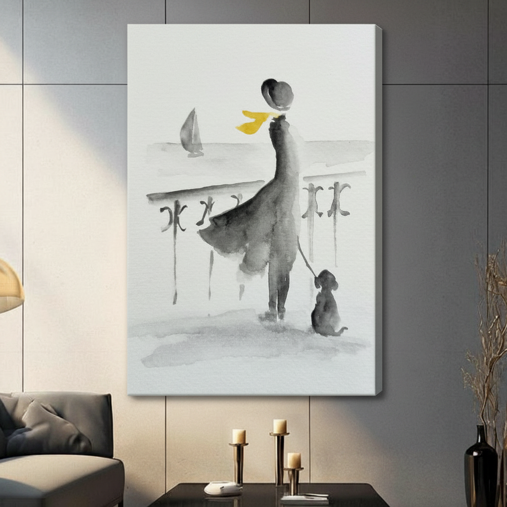 Elegant Lady by the Sea Canvas Wall Art
