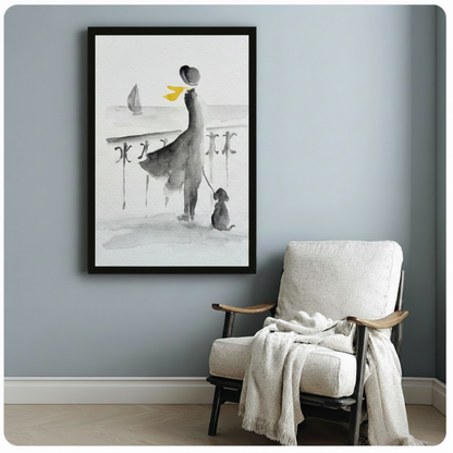 Elegant Lady by the Sea Canvas Wall Art