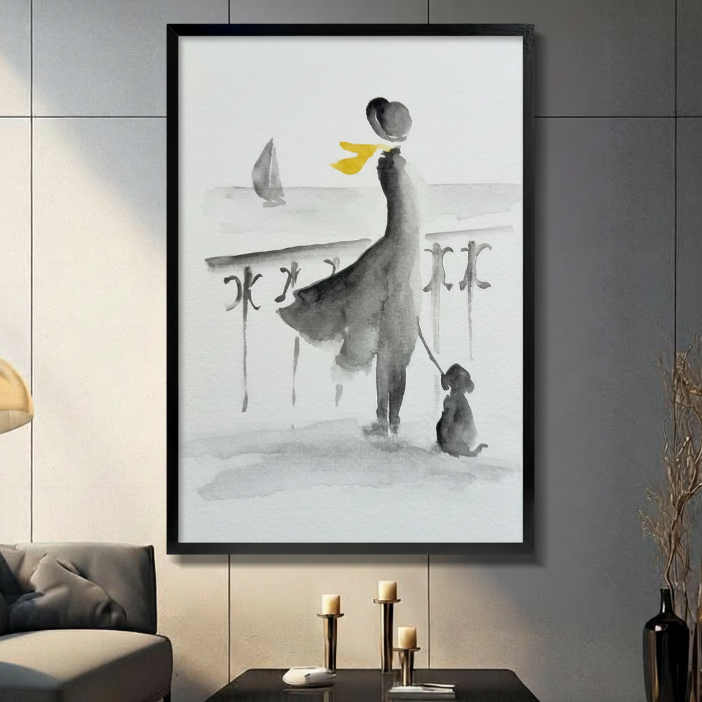 Elegant Lady by the Sea Canvas Wall Art