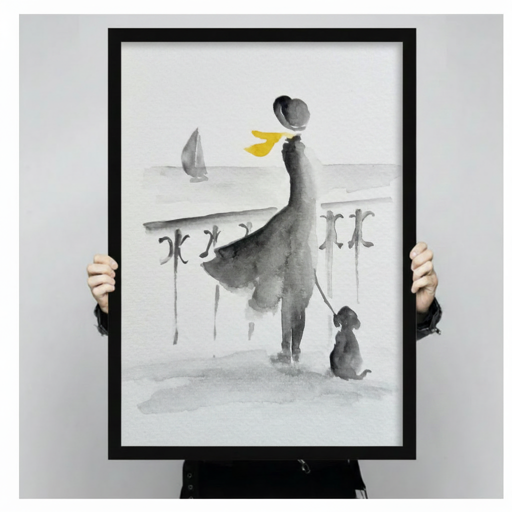 Elegant Lady by the Sea Canvas Wall Art