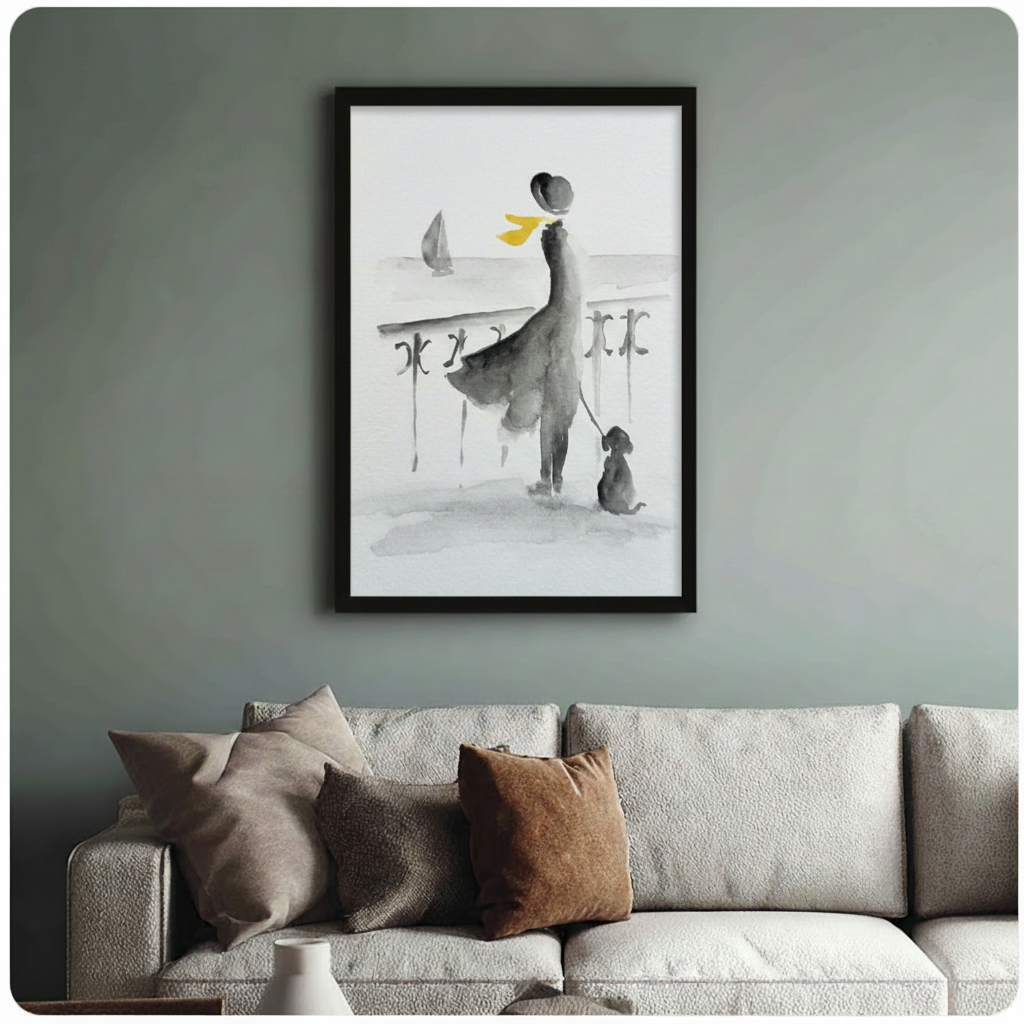 Elegant Lady by the Sea Canvas Wall Art