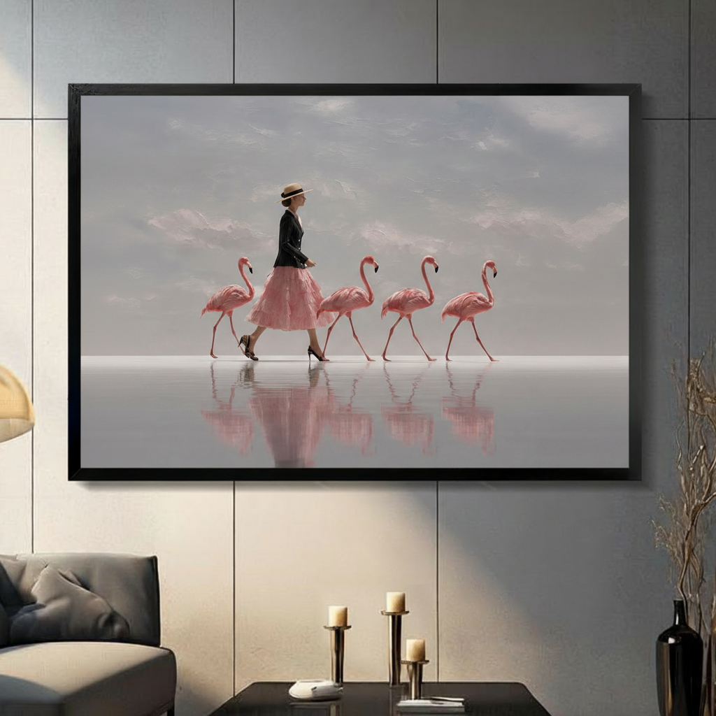 Elegant Flamingo Walk Canvas Art Wall Art