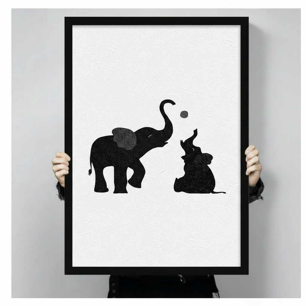 Elephant Bond Black White Framed Canvas Art Wall Art