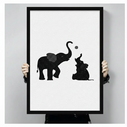 Elephant Bond Black White Framed Canvas Art Wall Art