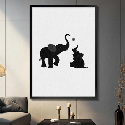 Elephant Bond Black White Framed Canvas Art Wall Art