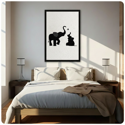 Elephant Bond Black White Framed Canvas Art Wall Art