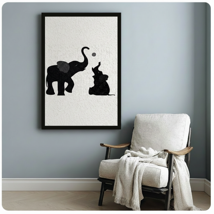 Elephant Bond Black White Framed Canvas Art Wall Art