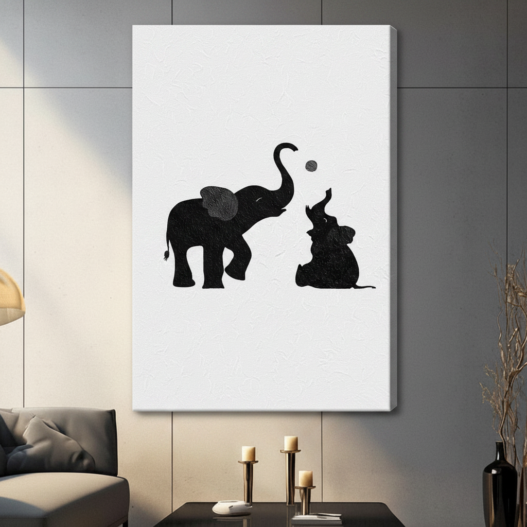 Elephant Bond Black White Framed Canvas Art Wall Art