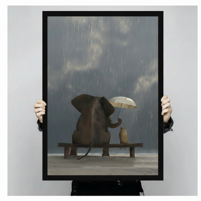 Elephant Dog Rain Umbrella Friendship Canvas Print