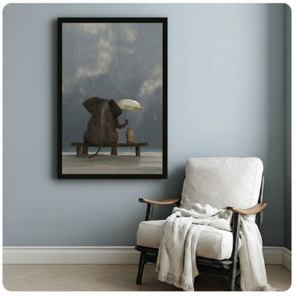 Elephant Dog Rain Umbrella Friendship Canvas Print