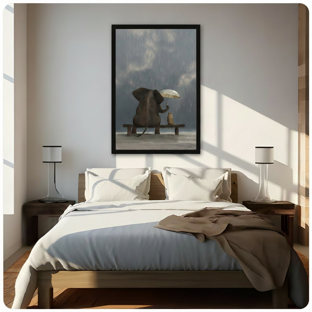 Elephant Dog Rain Umbrella Friendship Canvas Print