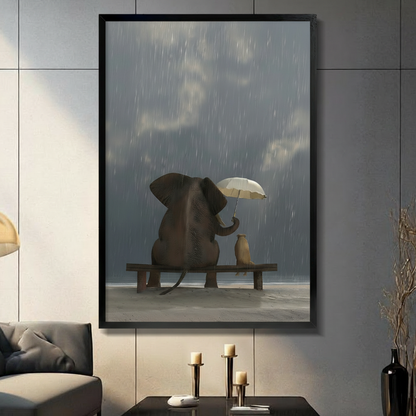 Elephant Dog Rain Umbrella Friendship Canvas Print