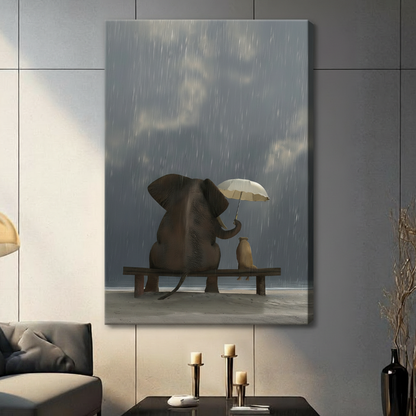 Elephant Dog Rain Umbrella Friendship Canvas Print